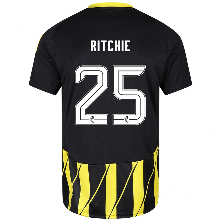 Børn Tom Ritchie #25 Sort Gul Udebane Spillertrøjer 2024/25 Trøje T-Shirt