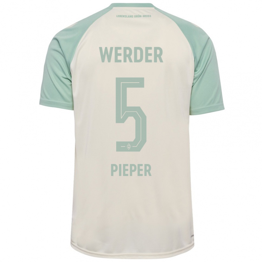 Børn Amos Pieper #5 Råhvid Lysegrøn Udebane Spillertrøjer 2024/25 Trøje T-Shirt