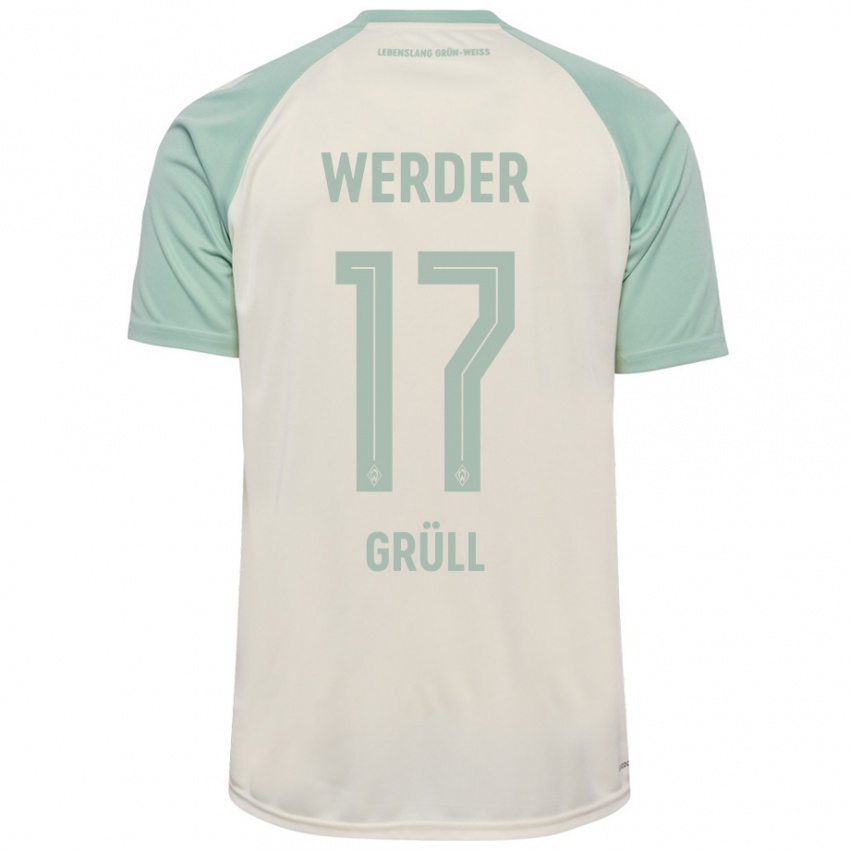 Børn Marco Grüll #17 Råhvid Lysegrøn Udebane Spillertrøjer 2024/25 Trøje T-Shirt