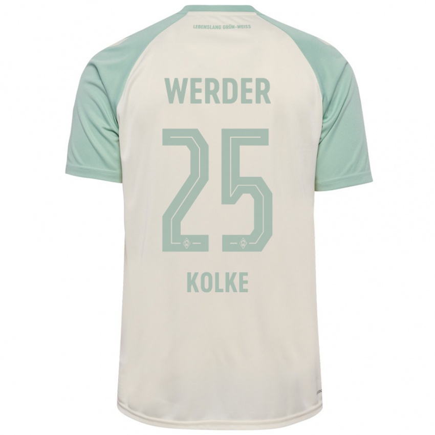 Børn Markus Kolke #25 Råhvid Lysegrøn Udebane Spillertrøjer 2024/25 Trøje T-Shirt