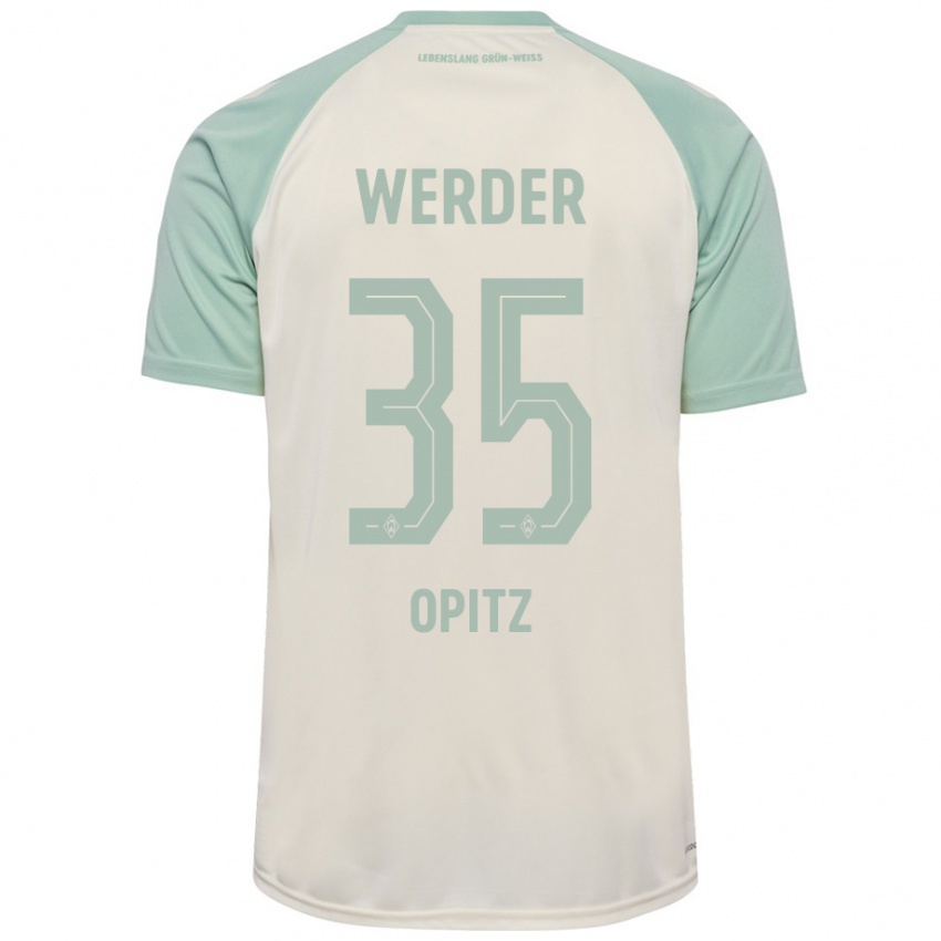 Børn Leon Opitz #35 Råhvid Lysegrøn Udebane Spillertrøjer 2024/25 Trøje T-Shirt