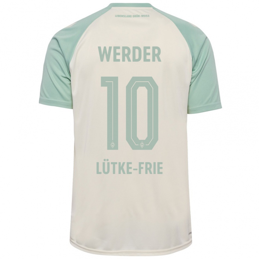 Børn Dennis Lütke-Frie #10 Råhvid Lysegrøn Udebane Spillertrøjer 2024/25 Trøje T-Shirt