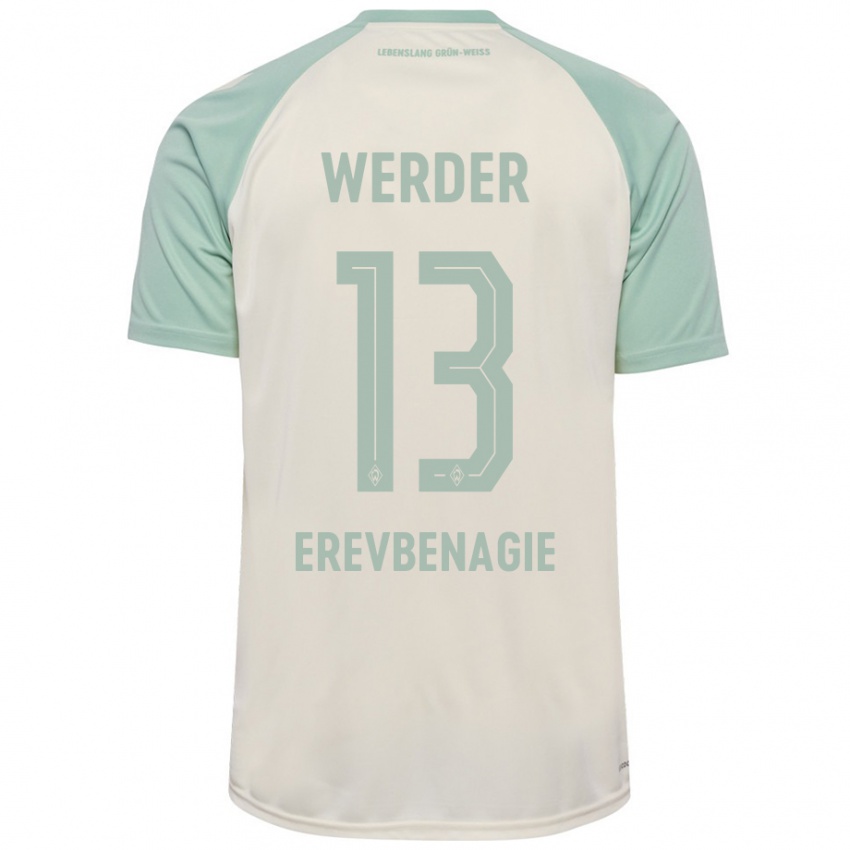 Børn Paul Erevbenagie #13 Råhvid Lysegrøn Udebane Spillertrøjer 2024/25 Trøje T-Shirt