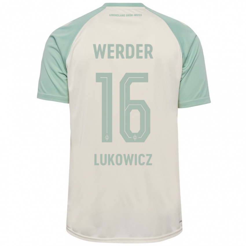 Børn Maik Lukowicz #16 Råhvid Lysegrøn Udebane Spillertrøjer 2024/25 Trøje T-Shirt