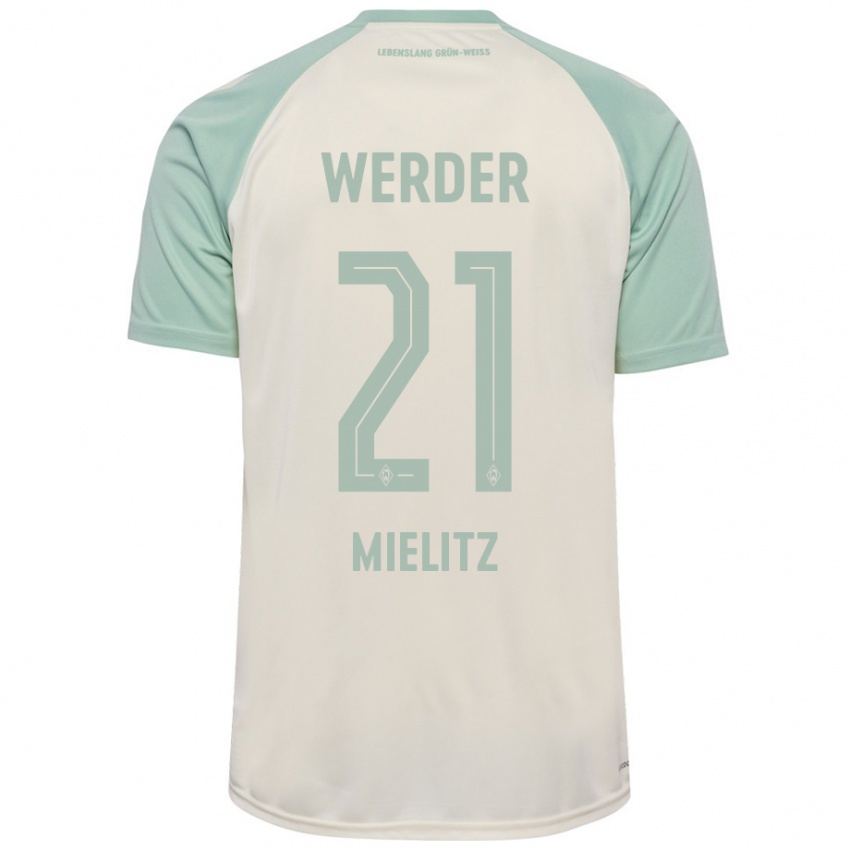 Børn Sebastian Mielitz #21 Råhvid Lysegrøn Udebane Spillertrøjer 2024/25 Trøje T-Shirt