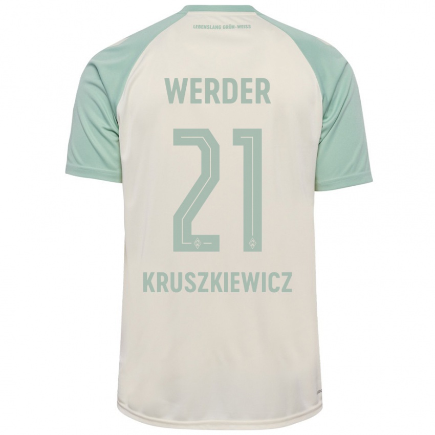 Børn Jakub Kruszkiewicz #21 Råhvid Lysegrøn Udebane Spillertrøjer 2024/25 Trøje T-Shirt