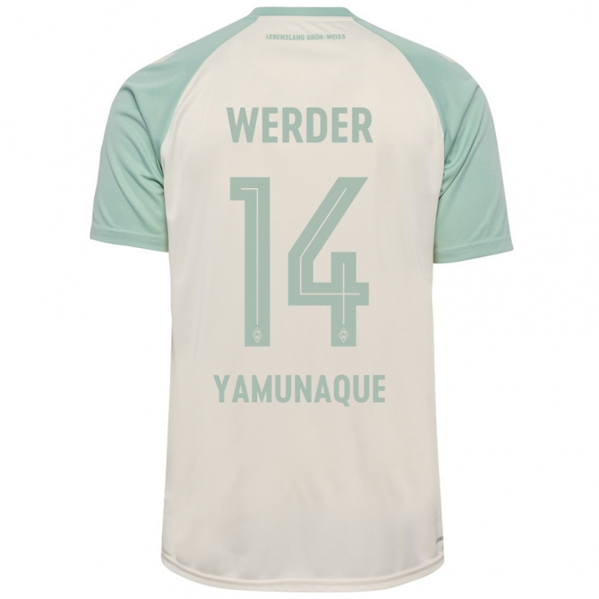 Børn Rafael Pascual Ramirez Yamunaque #14 Råhvid Lysegrøn Udebane Spillertrøjer 2024/25 Trøje T-Shirt