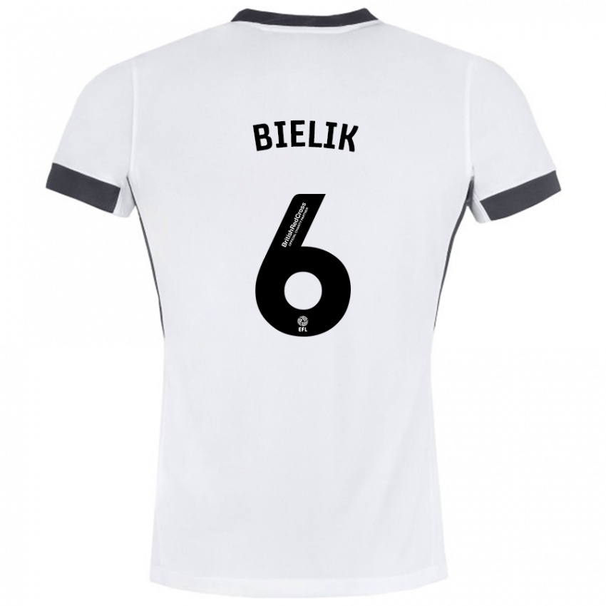 Børn Krystian Bielik #6 Hvid Sort Udebane Spillertrøjer 2024/25 Trøje T-Shirt