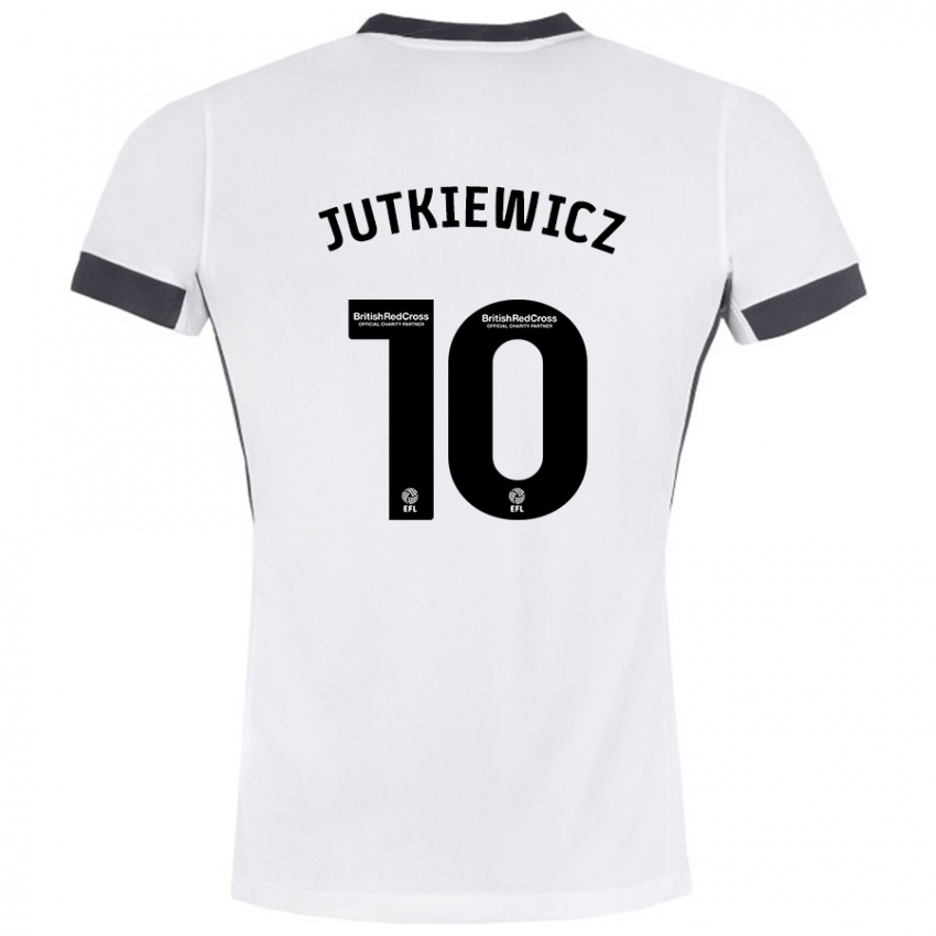 Børn Lukas Jutkiewicz #10 Hvid Sort Udebane Spillertrøjer 2024/25 Trøje T-Shirt