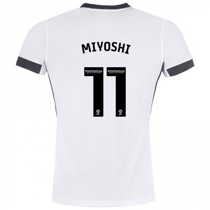 Børn Koji Miyoshi #11 Hvid Sort Udebane Spillertrøjer 2024/25 Trøje T-Shirt