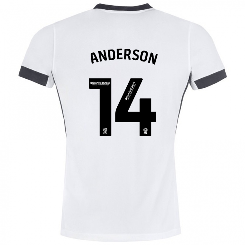 Børn Keshi Anderson #14 Hvid Sort Udebane Spillertrøjer 2024/25 Trøje T-Shirt