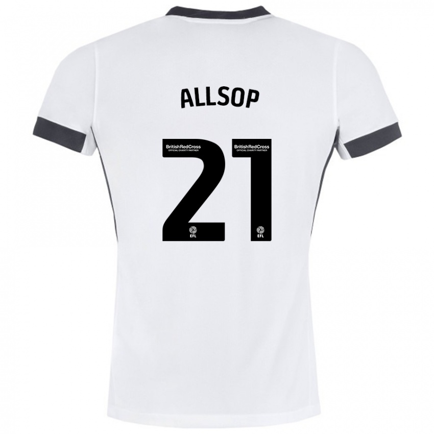 Børn Ryan Allsop #21 Hvid Sort Udebane Spillertrøjer 2024/25 Trøje T-Shirt