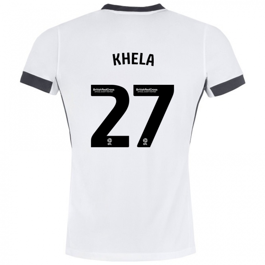 Børn Brandon Khela #27 Hvid Sort Udebane Spillertrøjer 2024/25 Trøje T-Shirt