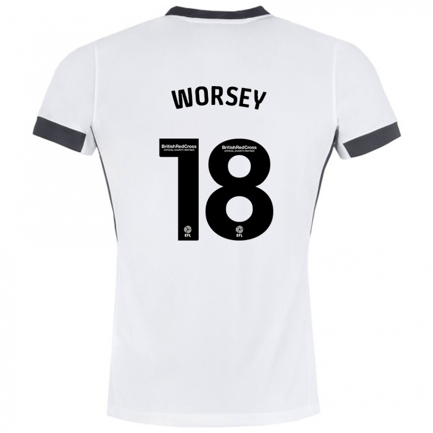 Børn Louanne Worsey #18 Hvid Sort Udebane Spillertrøjer 2024/25 Trøje T-Shirt