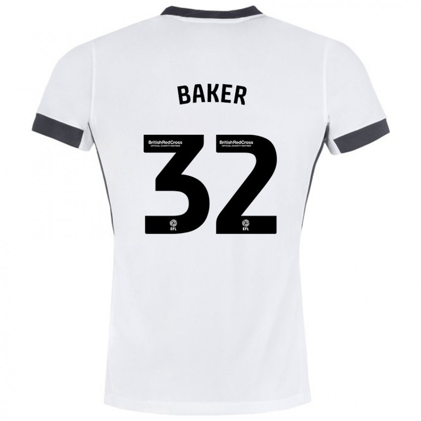 Børn Ava Baker #32 Hvid Sort Udebane Spillertrøjer 2024/25 Trøje T-Shirt