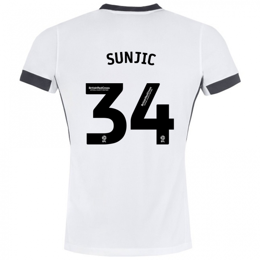 Børn Ivan Sunjic #34 Hvid Sort Udebane Spillertrøjer 2024/25 Trøje T-Shirt