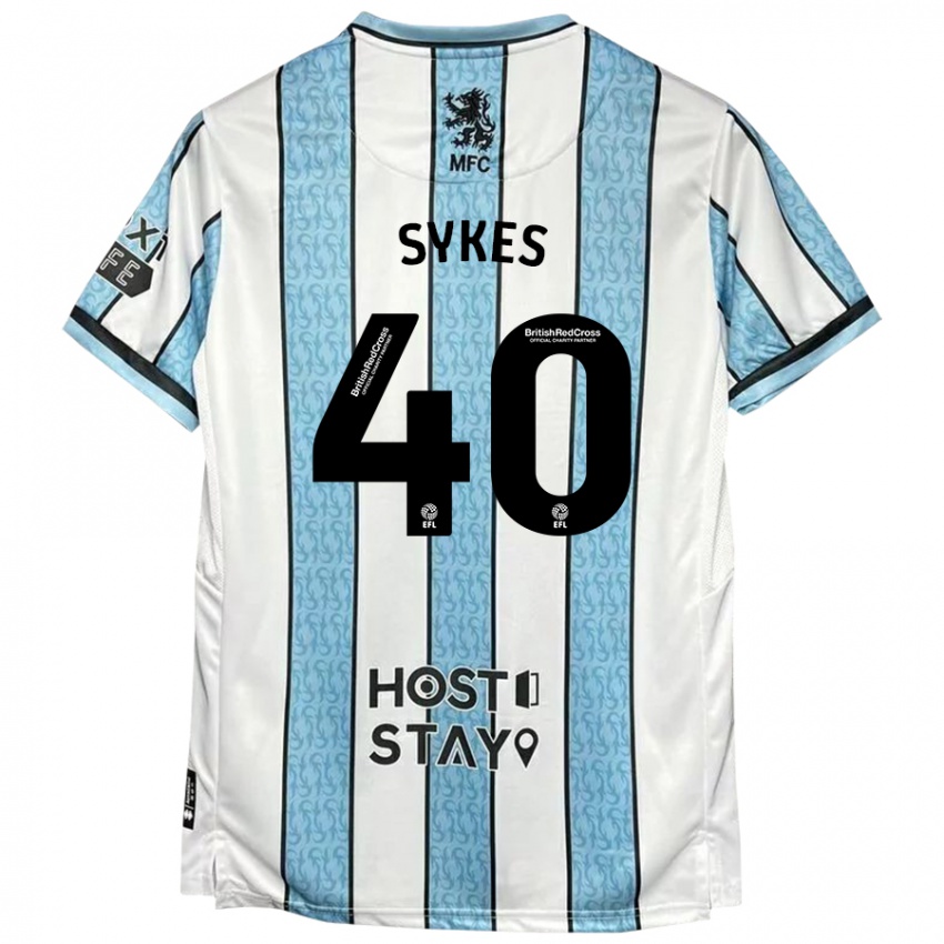 Børn Cain Sykes #40 Hvid Blå Udebane Spillertrøjer 2024/25 Trøje T-Shirt