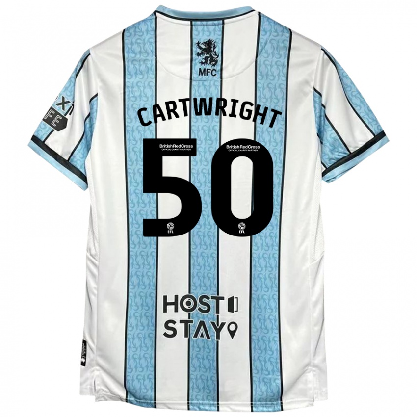 Børn Fin Cartwright #50 Hvid Blå Udebane Spillertrøjer 2024/25 Trøje T-Shirt