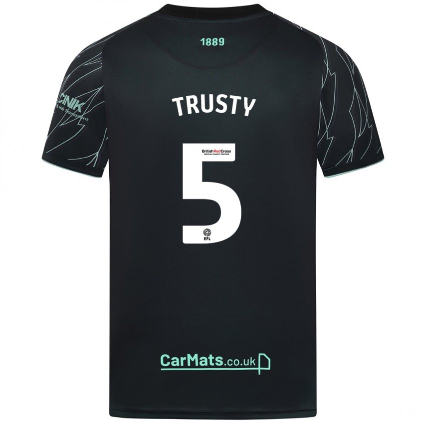 Børn Auston Trusty #5 Sort Grøn Udebane Spillertrøjer 2024/25 Trøje T-Shirt