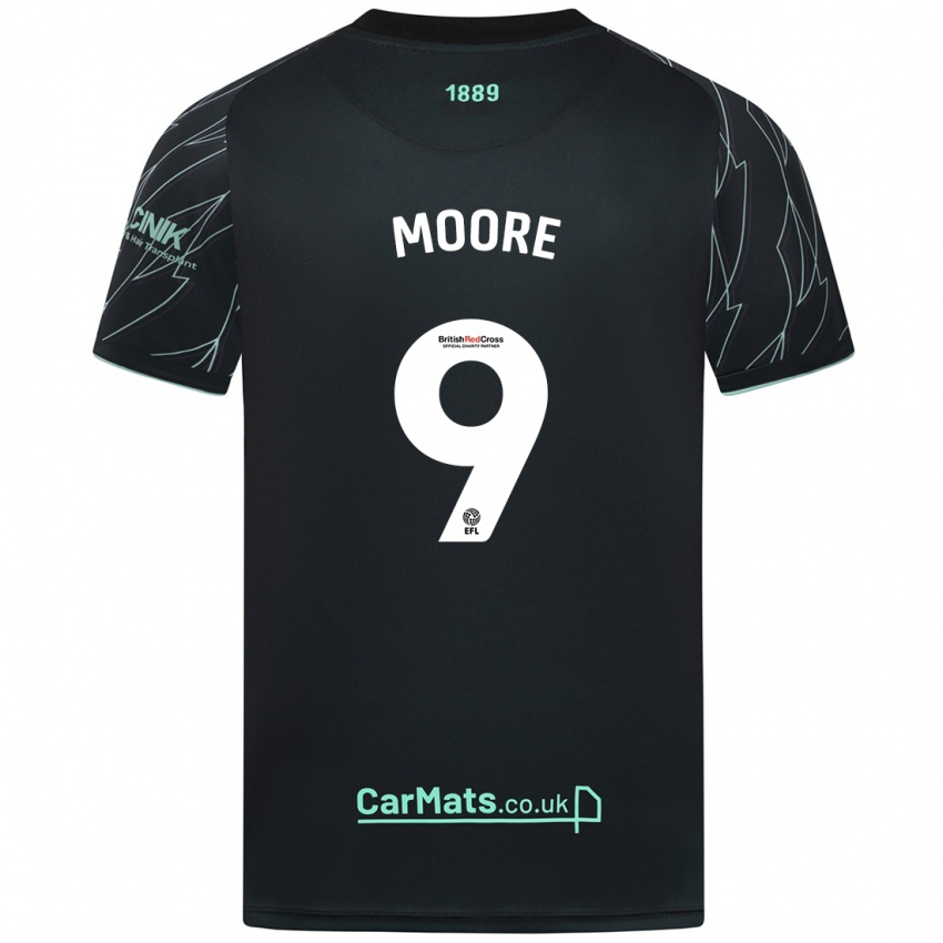 Børn Kieffer Moore #9 Sort Grøn Udebane Spillertrøjer 2024/25 Trøje T-Shirt