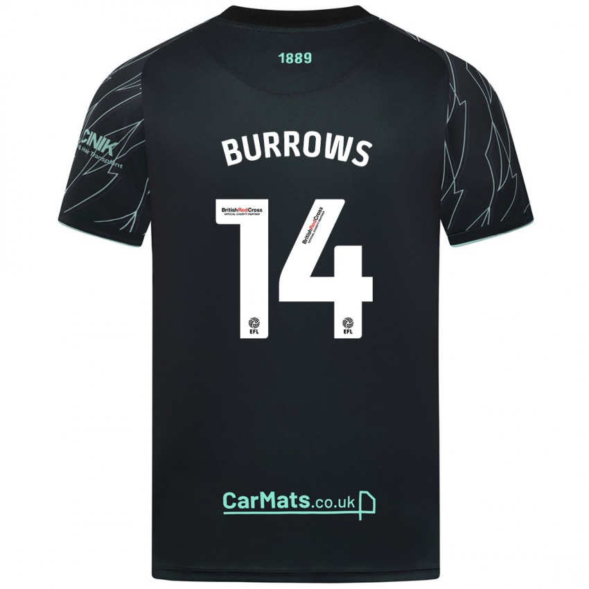 Børn Harrison Burrows #14 Sort Grøn Udebane Spillertrøjer 2024/25 Trøje T-Shirt