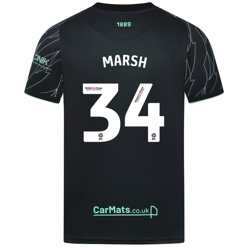 Børn Louie Marsh #34 Sort Grøn Udebane Spillertrøjer 2024/25 Trøje T-Shirt