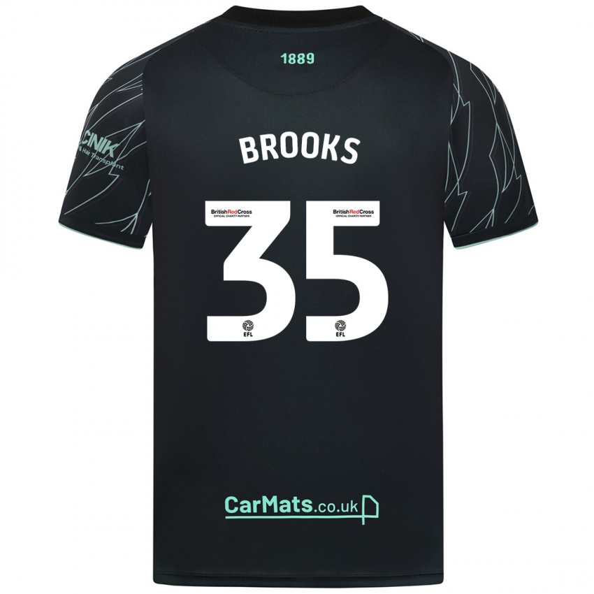 Børn Andre Brooks #35 Sort Grøn Udebane Spillertrøjer 2024/25 Trøje T-Shirt