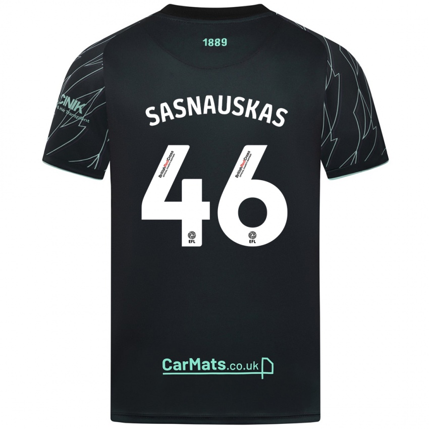 Børn Dovydas Sasnauskas #46 Sort Grøn Udebane Spillertrøjer 2024/25 Trøje T-Shirt