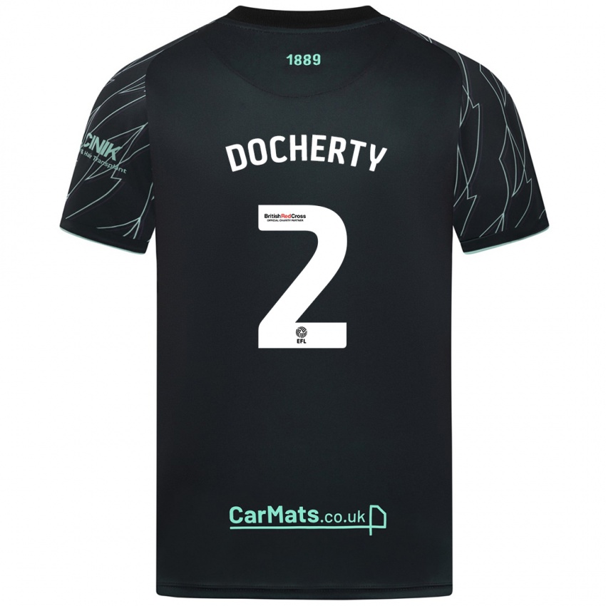 Børn Charley Docherty #2 Sort Grøn Udebane Spillertrøjer 2024/25 Trøje T-Shirt