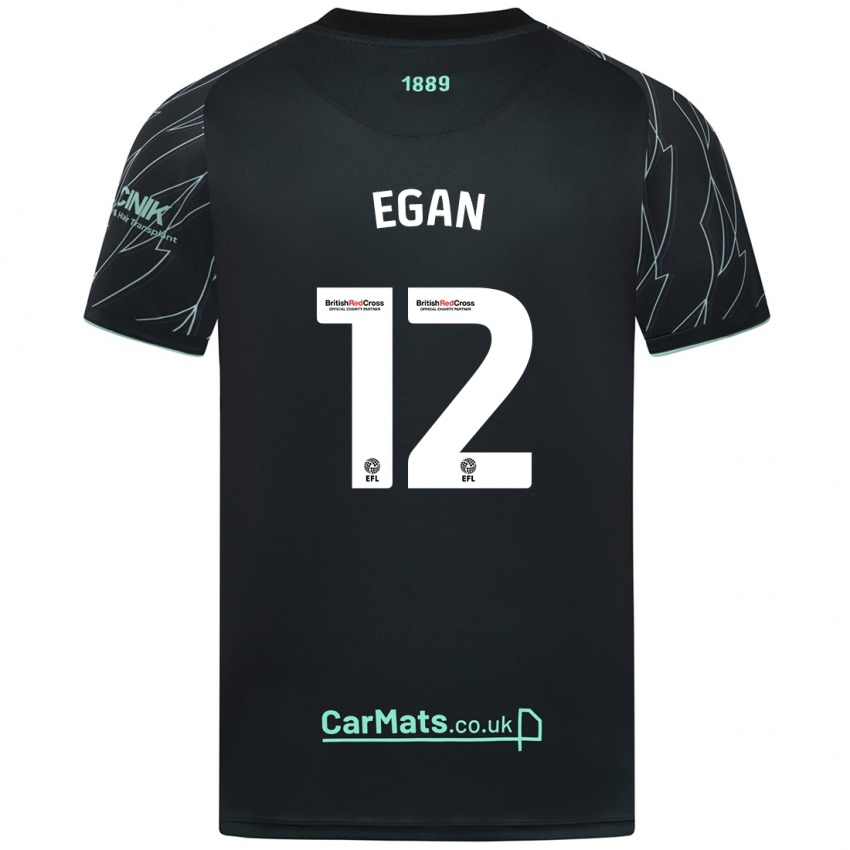 Børn John Egan #12 Sort Grøn Udebane Spillertrøjer 2024/25 Trøje T-Shirt