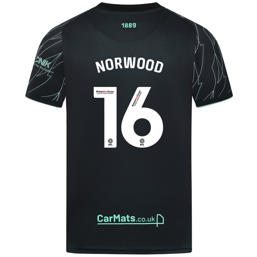 Børn Oliver Norwood #16 Sort Grøn Udebane Spillertrøjer 2024/25 Trøje T-Shirt