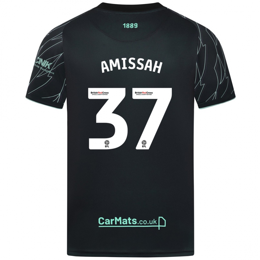 Børn Jordan Amissah #37 Sort Grøn Udebane Spillertrøjer 2024/25 Trøje T-Shirt