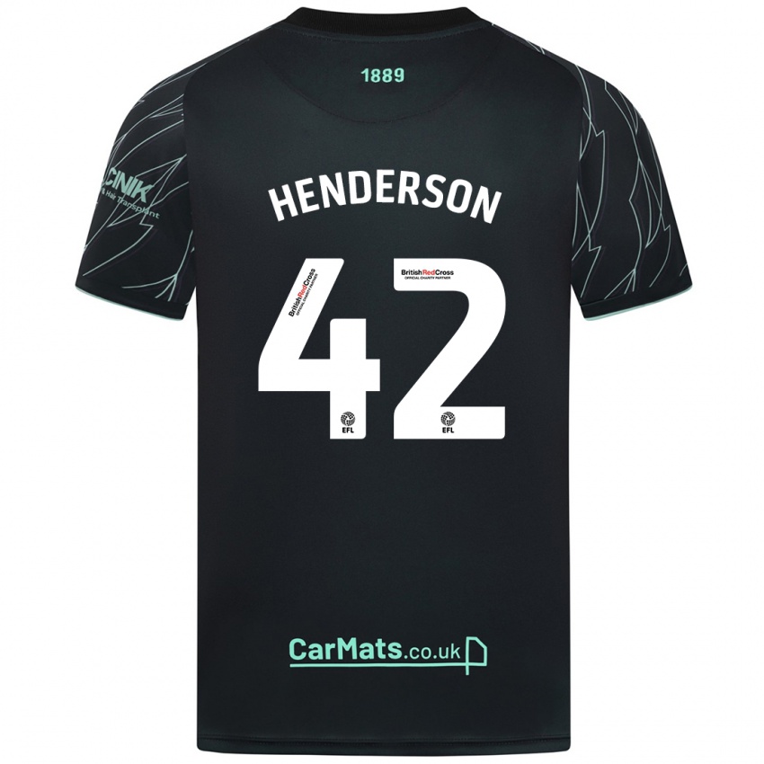 Børn Peyton Henderson #42 Sort Grøn Udebane Spillertrøjer 2024/25 Trøje T-Shirt