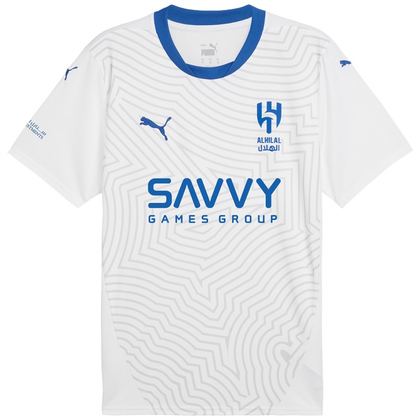 Børn Shokhan Salihi #7 Hvid Blå Udebane Spillertrøjer 2024/25 Trøje T-Shirt