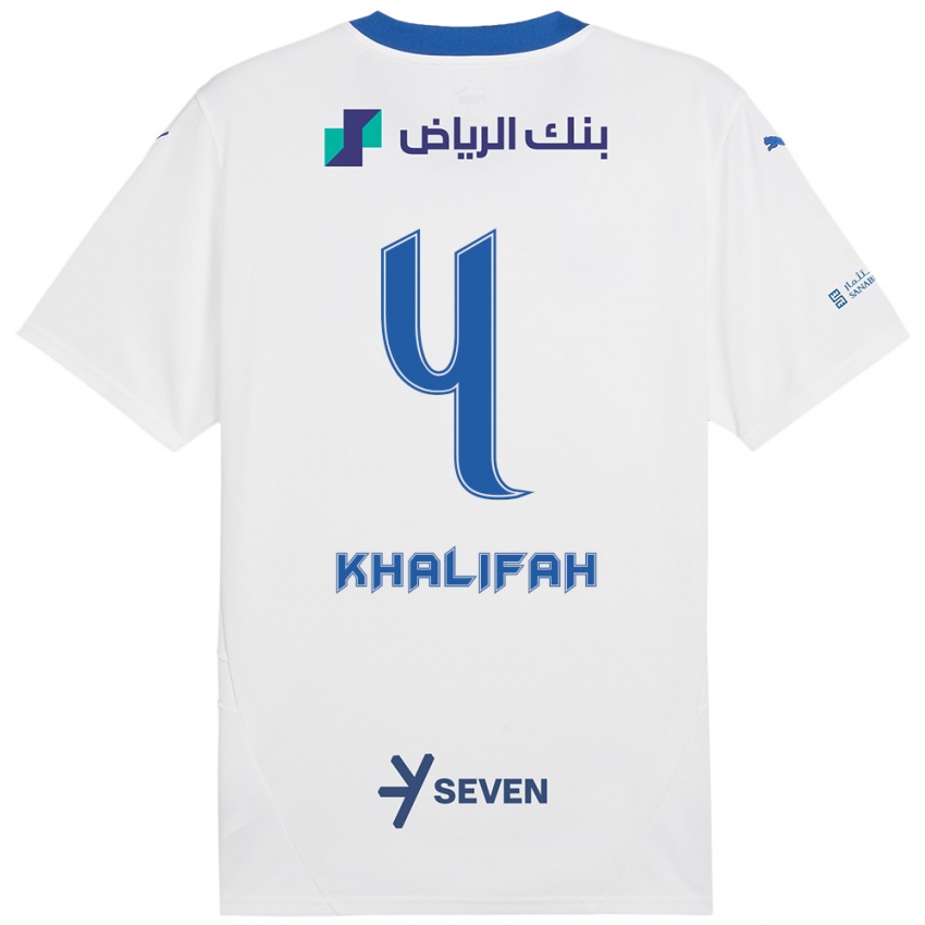 Børn Khalifah Al-Dawsari #4 Hvid Blå Udebane Spillertrøjer 2024/25 Trøje T-Shirt