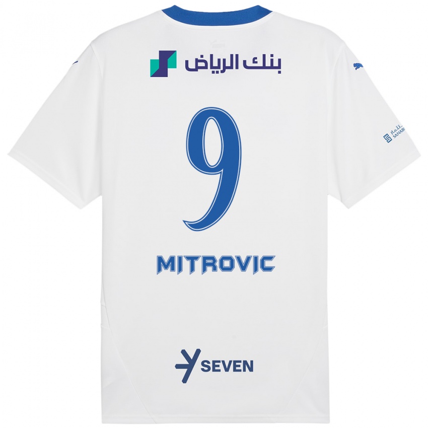 Børn Aleksandar Mitrovic #9 Hvid Blå Udebane Spillertrøjer 2024/25 Trøje T-Shirt