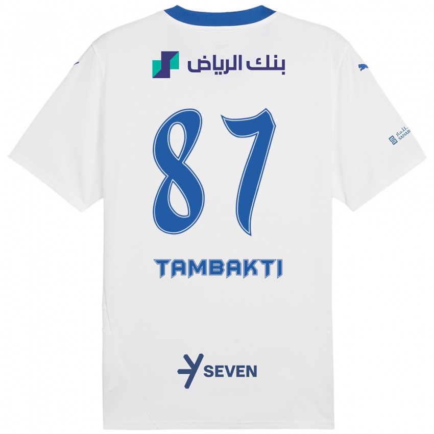 Børn Hassan Tambakti #87 Hvid Blå Udebane Spillertrøjer 2024/25 Trøje T-Shirt