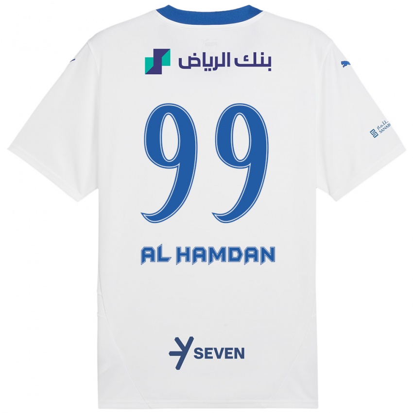 Børn Abdullah Al-Hamdan #99 Hvid Blå Udebane Spillertrøjer 2024/25 Trøje T-Shirt