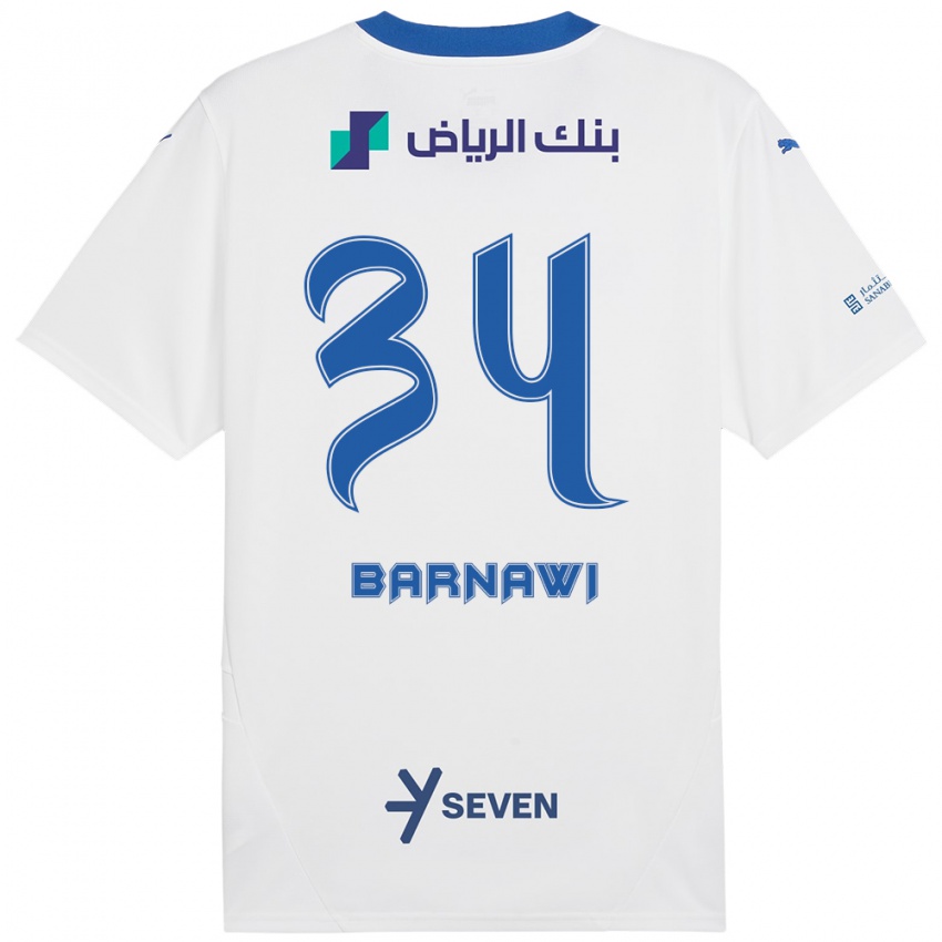 Børn Saleh Barnawi #34 Hvid Blå Udebane Spillertrøjer 2024/25 Trøje T-Shirt