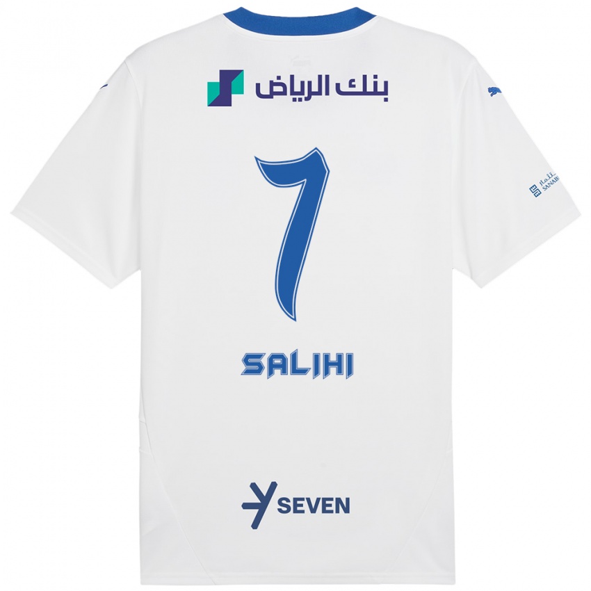 Børn Shokhan Salihi #7 Hvid Blå Udebane Spillertrøjer 2024/25 Trøje T-Shirt