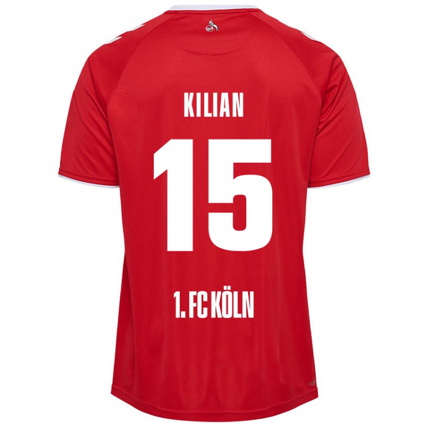 Børn Luca Kilian #15 Rød Hvid Udebane Spillertrøjer 2024/25 Trøje T-Shirt