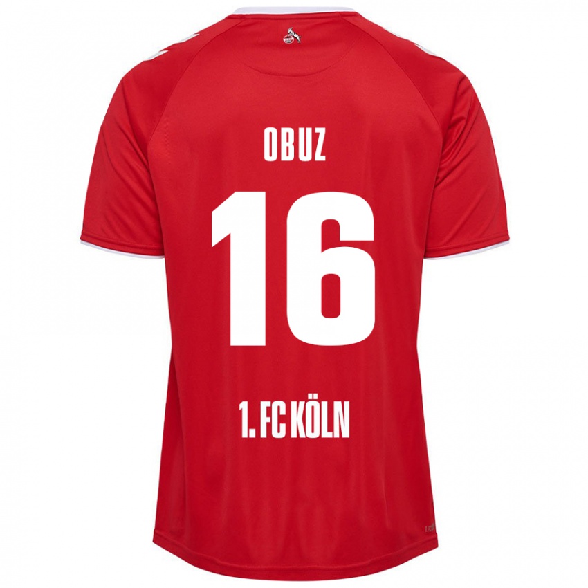 Børn Marvin Obuz #16 Rød Hvid Udebane Spillertrøjer 2024/25 Trøje T-Shirt