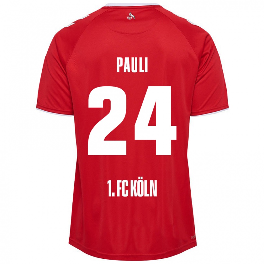 Børn Julian Pauli #24 Rød Hvid Udebane Spillertrøjer 2024/25 Trøje T-Shirt