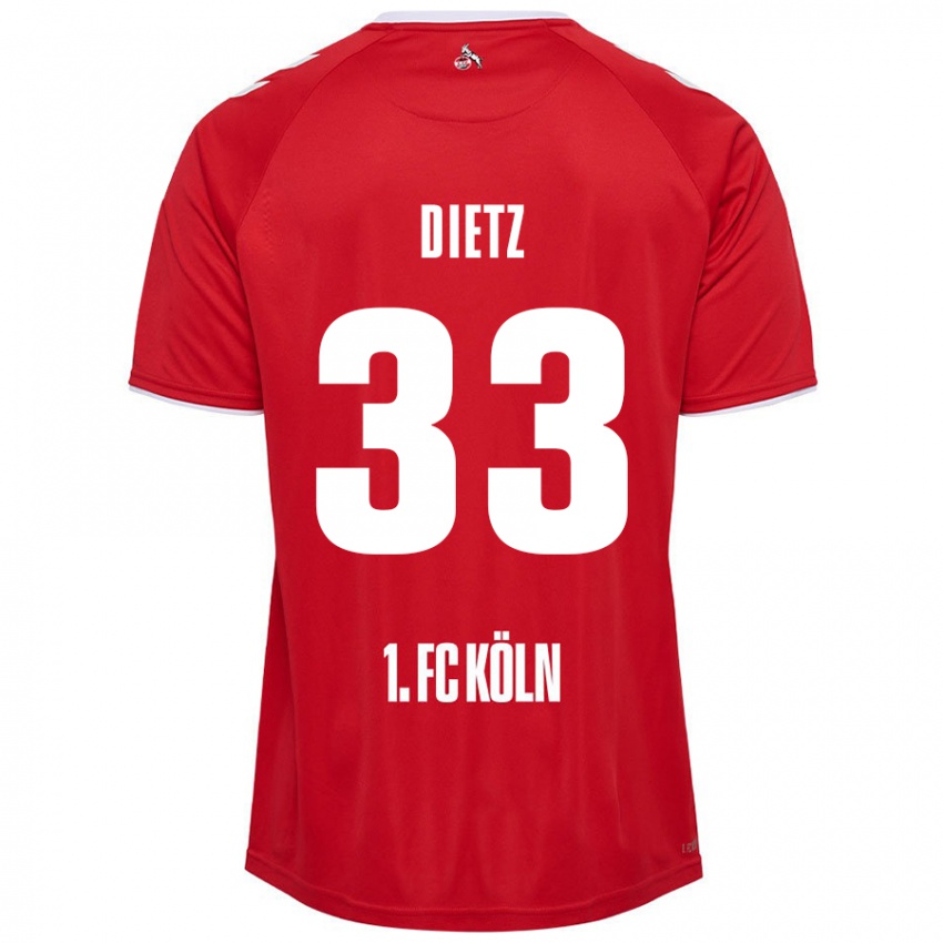 Børn Florian Dietz #33 Rød Hvid Udebane Spillertrøjer 2024/25 Trøje T-Shirt