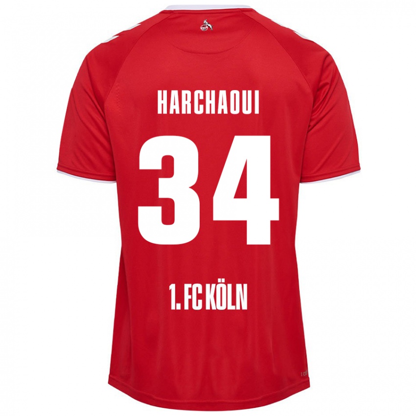 Børn Fayssal Harchaoui #34 Rød Hvid Udebane Spillertrøjer 2024/25 Trøje T-Shirt