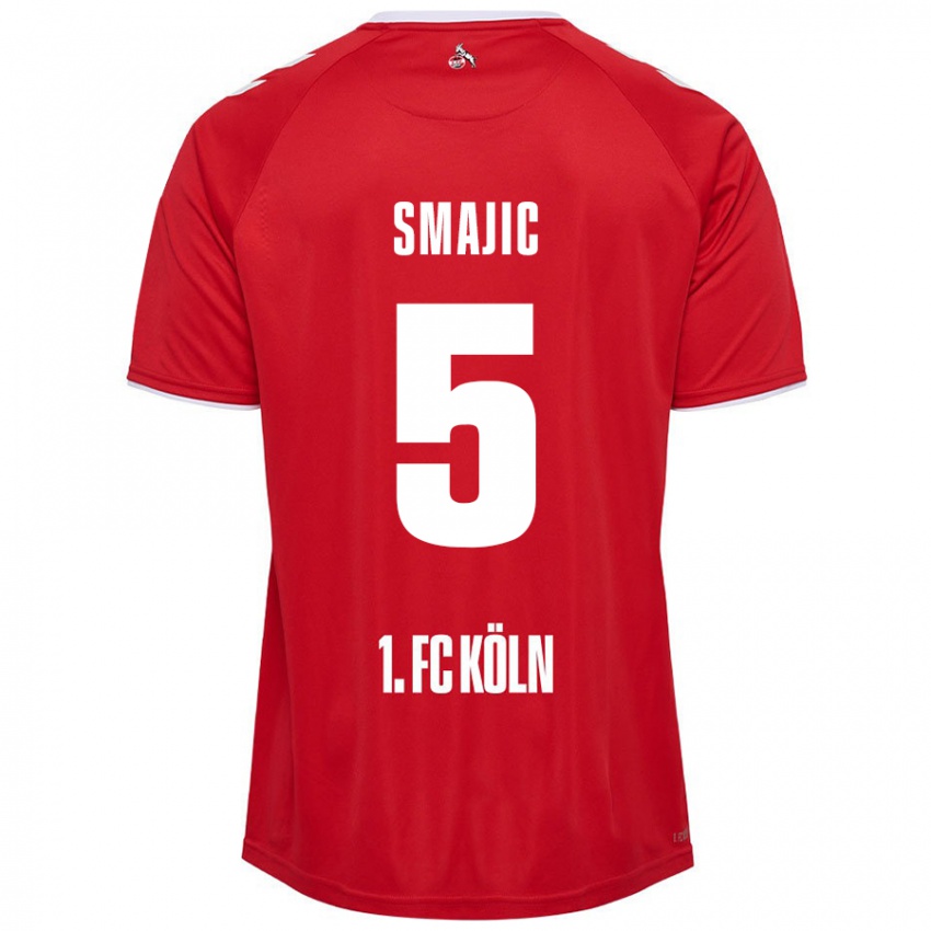 Børn Rijad Smajic #5 Rød Hvid Udebane Spillertrøjer 2024/25 Trøje T-Shirt