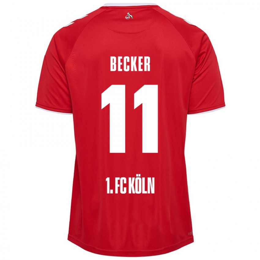 Børn Marlon Becker #11 Rød Hvid Udebane Spillertrøjer 2024/25 Trøje T-Shirt