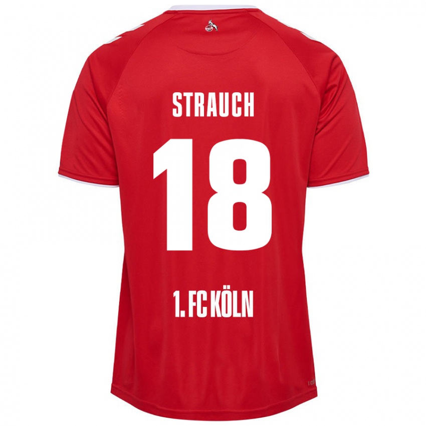 Børn Georg Strauch #18 Rød Hvid Udebane Spillertrøjer 2024/25 Trøje T-Shirt