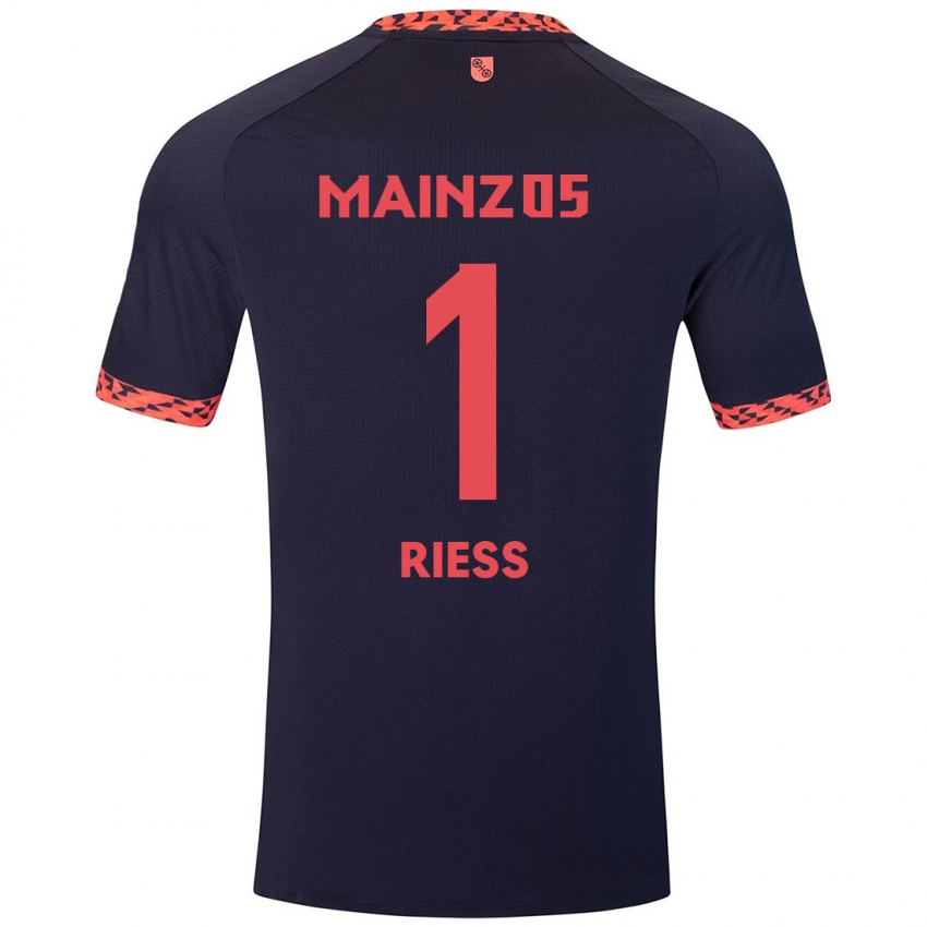 Børn Lasse Rieß #1 Blå Koralrød Udebane Spillertrøjer 2024/25 Trøje T-Shirt