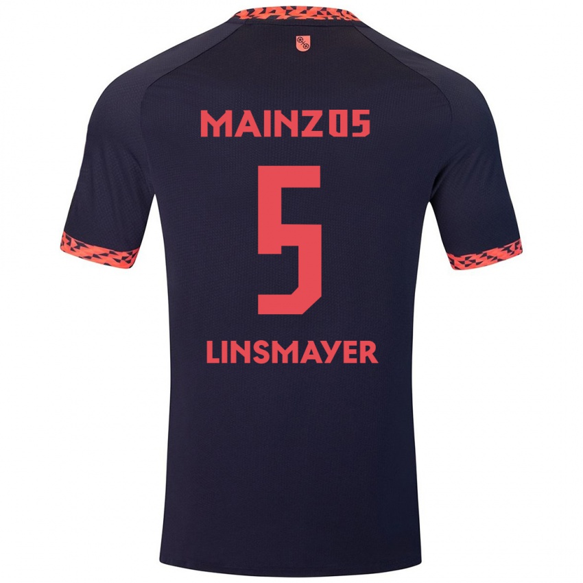 Børn Denis Linsmayer #5 Blå Koralrød Udebane Spillertrøjer 2024/25 Trøje T-Shirt